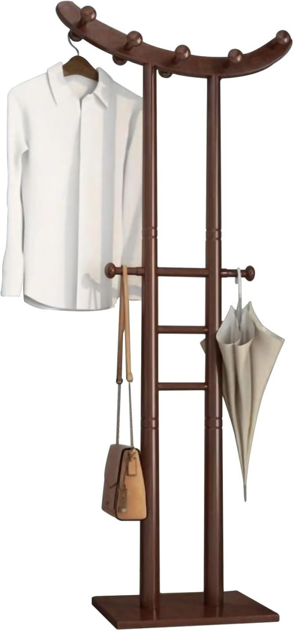 Solid Wood Coat Rack ,Coat Rack Freestanding Wood Tree Rack with 12 Hooks, Creative Design shape of a boat,easy assemble coat tree for Entryway, Bedroom,Coats,Bags ( Color : Walnut (real wood base) )