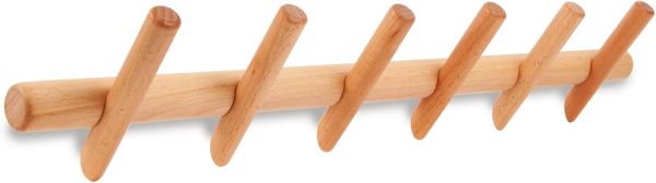 Modern Wood Coat and Hat Rack - Wall Mounted - 6 Peg Hooks - Stylish, Natural, Smooth