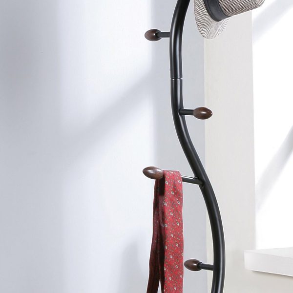 Arles Metal Black and Walnut Standing Coat Rack - Image 2