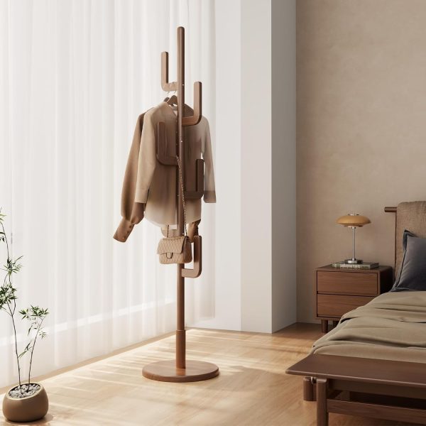 Solid Wood Cactus Coat Rack, Freestanding Coat Rack With 6 L-Shaped Hooks and 3 Adjustable Sizes, Coat Tree for Bedroom, Entryway, Livingroom, Coat Hanger Stand for Coats, Handbags (Walnut) - Image 2