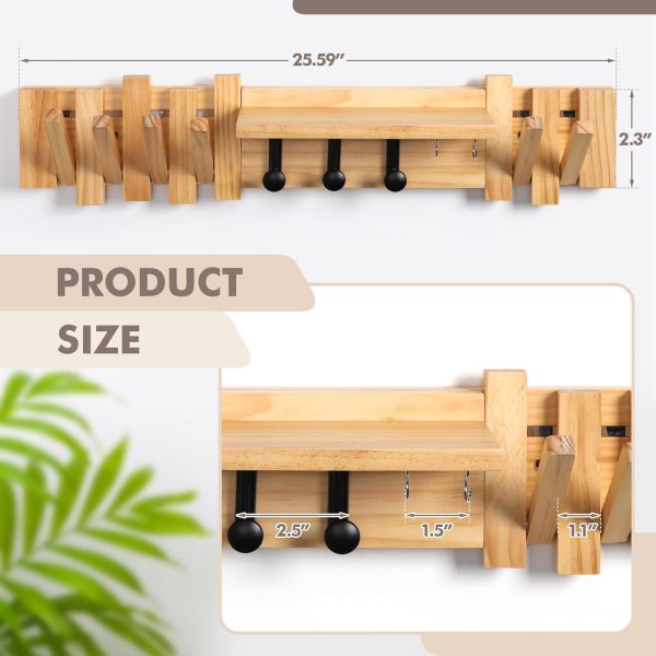 Wooden Coat Rack Wall Mount Shelf with 11 Hooks Wooden Wall Mounted Down Wooden Piano Wall Hooks Wooden Key Holder for Coats Bag Hat Umbrella Entryway Shelf Housewarming Holiday Gifts - Image 2