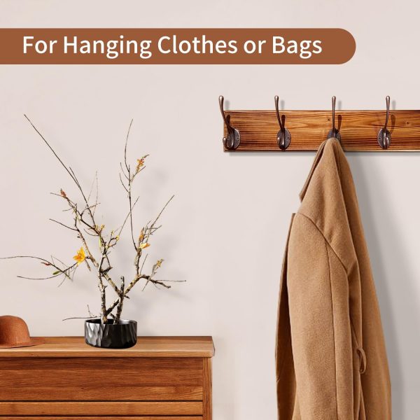 Wooden Coat Rack Wall Mount, Rustic Wood Wall Mounted Coat Rack with 5 Hooks - Entryway Organizer and Storage Solution for Hats, Scarves (Brown, 5 Hooks) - Image 2