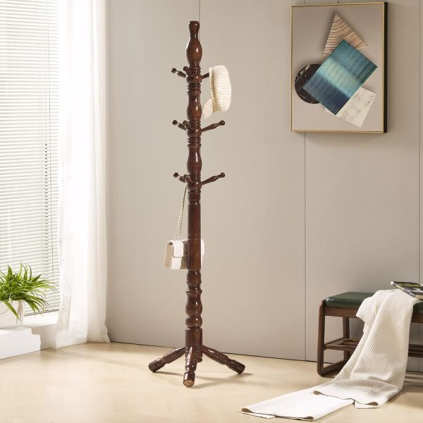 Coat Rack, Natural Wood Coat Racks with 3 Height Options and 9 Hooks,Coat Tree Ease of Assembly,Freestanding Hall Tree for Home/Office/Entryway/Hallway (Walnut) - Image 2