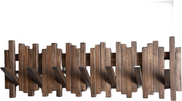 Natural Wood Wall Mounted Piano Coat Rack| Coat Rack Wall Mount| Flip Down Wall Hook Rack 7 Hooks| Entryway Wall Art Hook,Made of Acacia Wood (Wood Wax Oil Dyed Walnut Color).Wall Art - Image 2