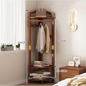 corner coat rack,corner hall tree,Solid wood clothes rack,Solid wood clothing rack with storage basket and hooks,corner garment rack for bedroom,living room,entryway,corner storage rack for clothes - Image 2