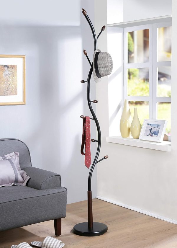 Arles Metal Black and Walnut Standing Coat Rack