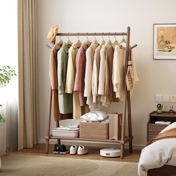 Solid Wood Clothes Rack, Clothing Rack for Hanging Clothes, Hanging Racks for Clothes with Shelves Load 350 Lbs Garment Rack (Walnut) - Image 2