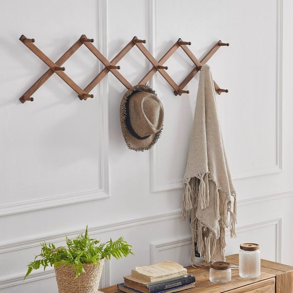 Accordion Wall Hanger, Modern Expandable Coat Rack Wall Mounted, Solid Wooden Wall Hat Rack for Wall, 14 Peg, Walnut - Image 2